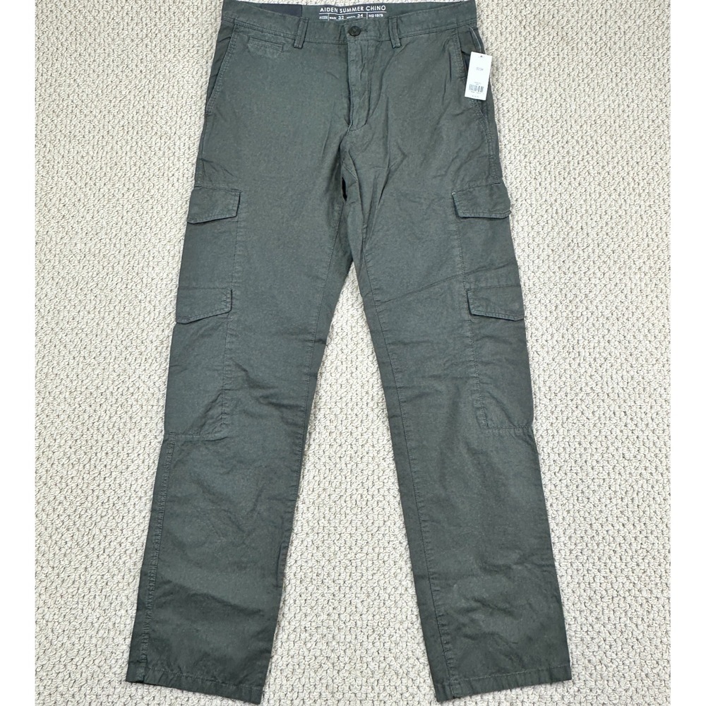Banana Republic Cargo Pant Mens 32x34 Dark Green Slim Fit Aiden Summer Chino NEW